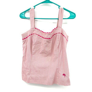 Island Republic size‎ 8 tank top pink green striped scalloped side zip Barbie